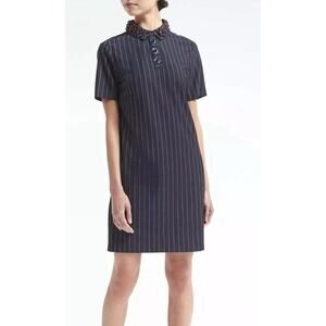 Banana Republic Navy Pinstripe Embellished Collar Shift Dress Size Small Tall